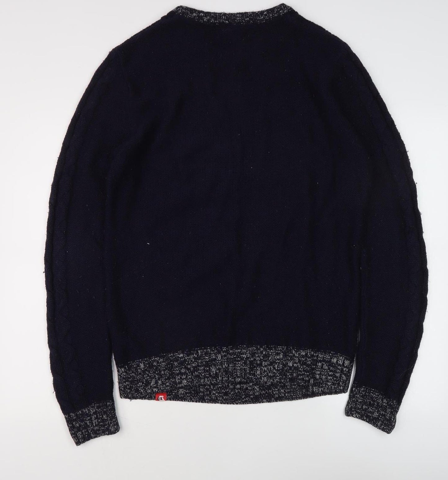 D555 Men's Blue Cable-Knit Pullover Jumper, Size L
