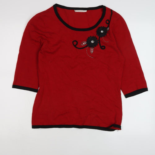 Anna Rose Women's Red Embroidered Jumper, M