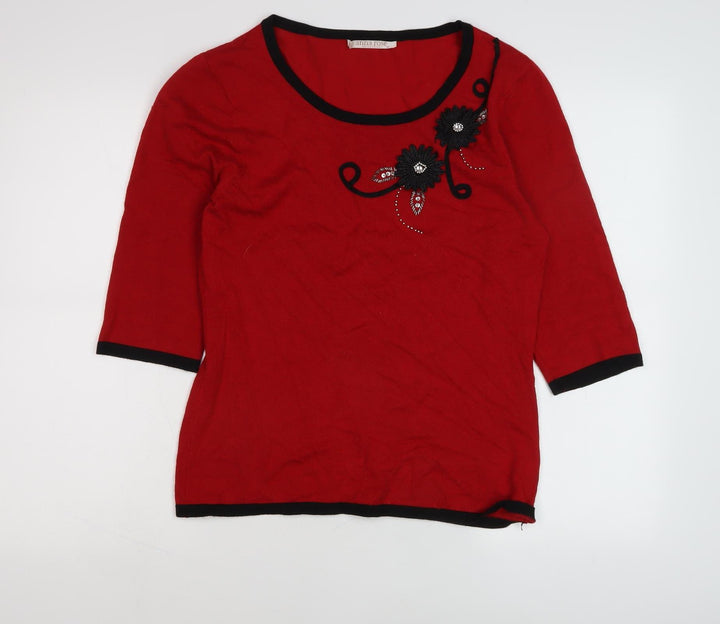 Anna Rose Women's Red Embroidered Jumper, M