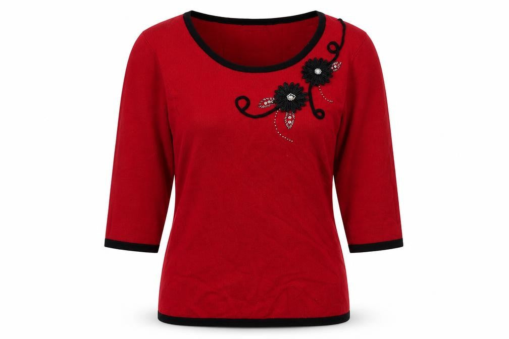 Front view of Anna Rose Women's Red Embroidered Jumper, M
