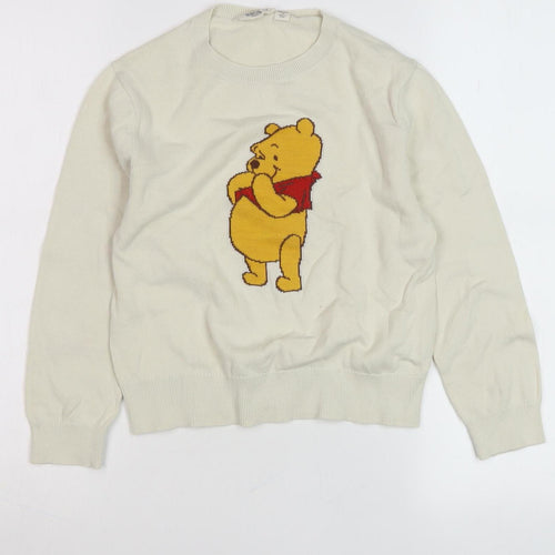 Uniqlo Girls Ivory Winnie The Pooh Pullover Jumper Size 7-8