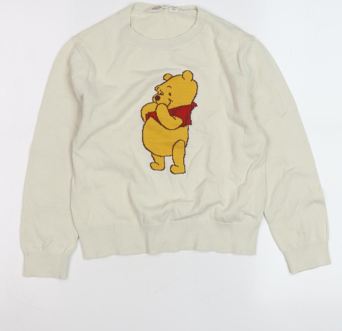 Uniqlo Girls Ivory Winnie The Pooh Pullover Jumper Size 7-8