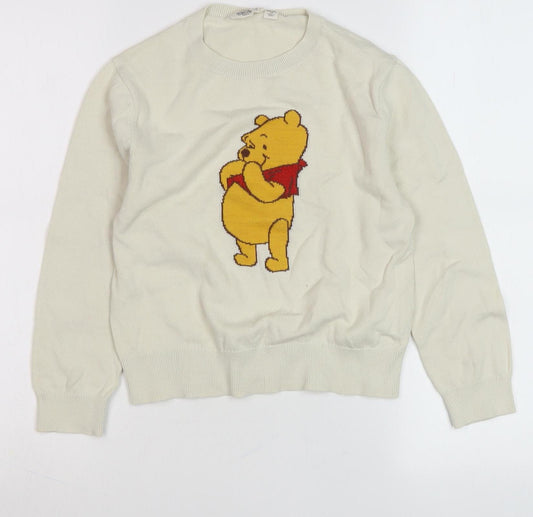 Uniqlo Girls Ivory Winnie The Pooh Pullover Jumper Size 7-8