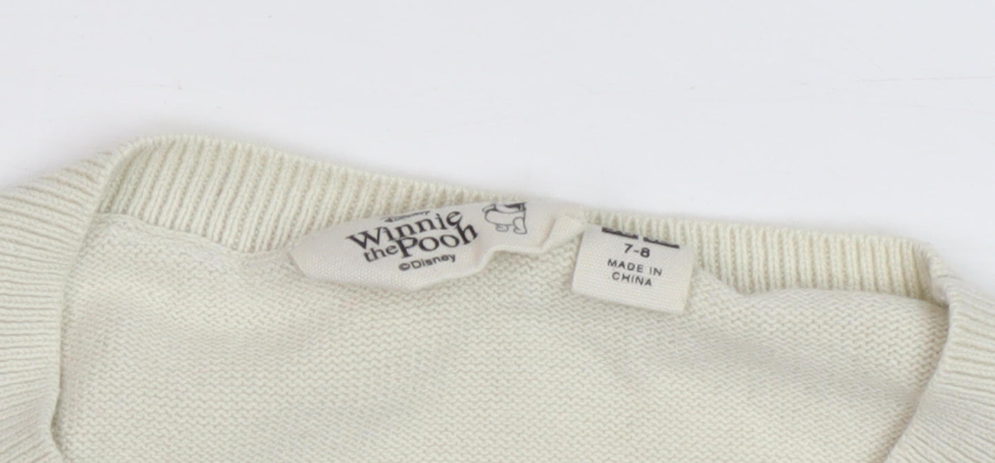 Uniqlo Girls Ivory Winnie The Pooh Pullover Jumper Size 7-8