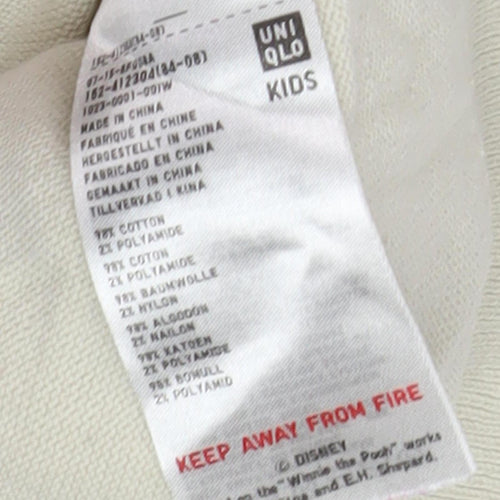 Uniqlo Girls Ivory Winnie The Pooh Pullover Jumper Size 7-8
