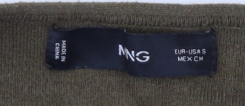 MNG Women's Green Round Neck Jumper Size 8 with Buttons