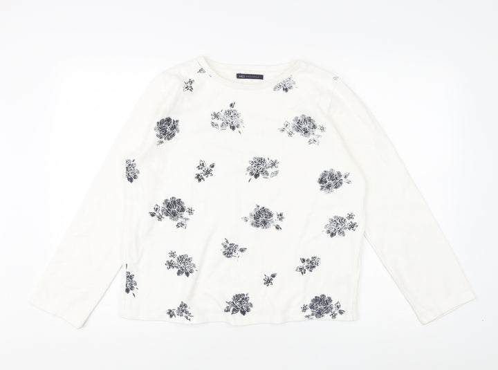 Marks and Spencer Women's Ivory Floral Jumper Size 10