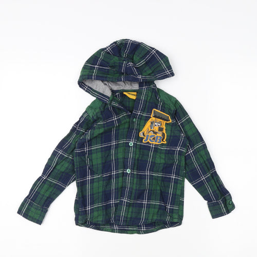 JCB Boys Green Plaid Full Zip Hoodie, 3-4 Years, Cotton
