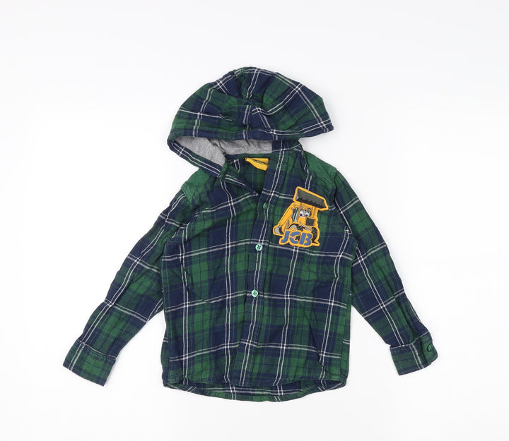 JCB Boys Green Plaid Full Zip Hoodie, 3-4 Years, Cotton