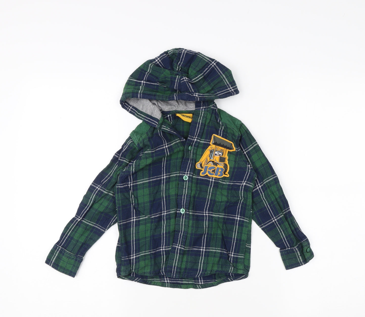 JCB Boys Green Plaid Full Zip Hoodie, 3-4 Years, Cotton