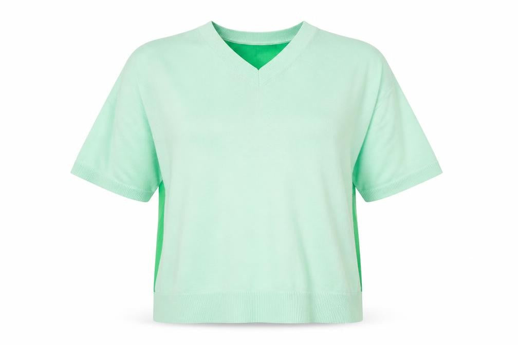 Front view of Marks & Spencer Women's Green Pullover V-Neck Jumper, size 14