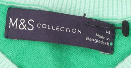 Marks and Spencer Women's Green Pullover V-Neck Jumper Size 14