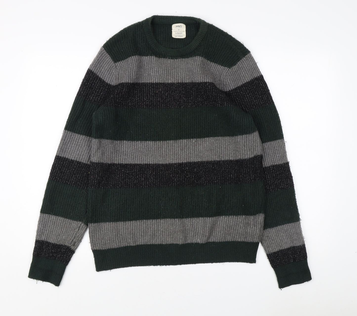 Marks and Spencer Green Striped Pullover Jumper S
