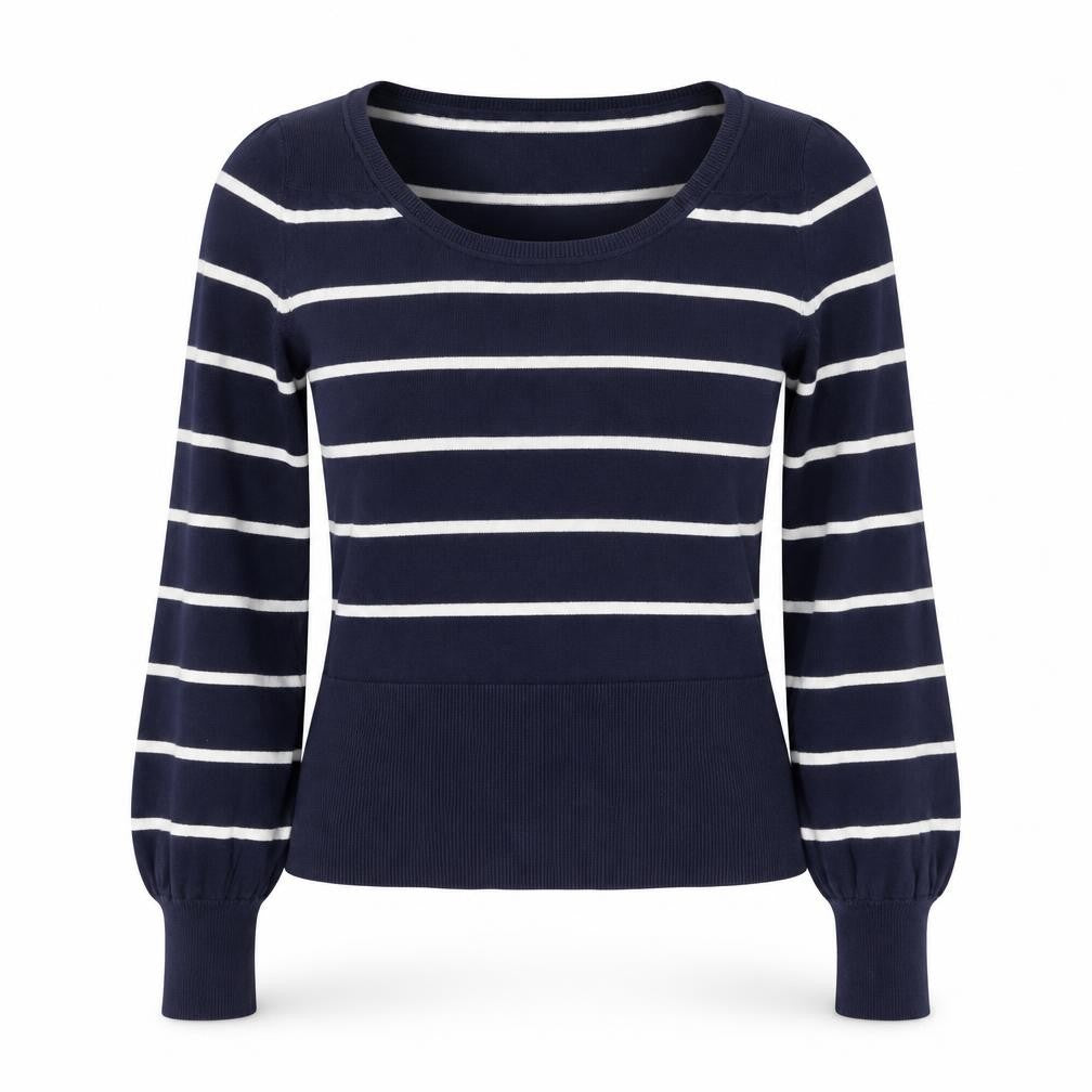 Front view of Monsoon Women's Blue Striped jumper, size 12
