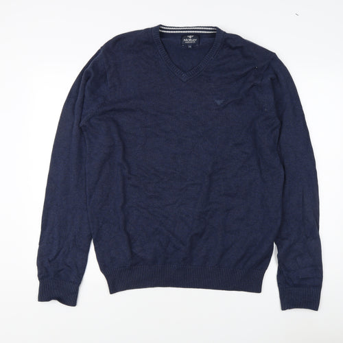 Morley Men's Blue V-Neck Cotton Pullover Jumper L