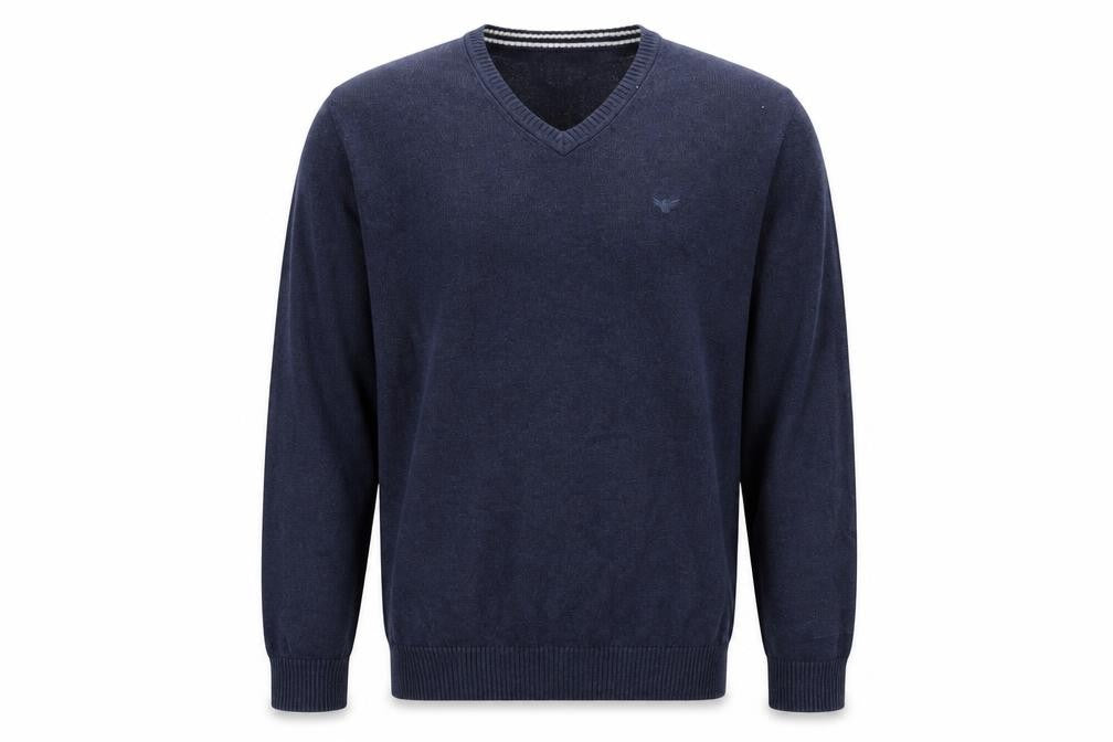 Front view of Morley Men's Blue V-Neck Cotton jumper L