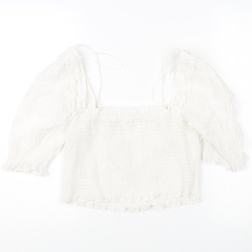 H&M Women's White Blouse, Size L, Square Neck