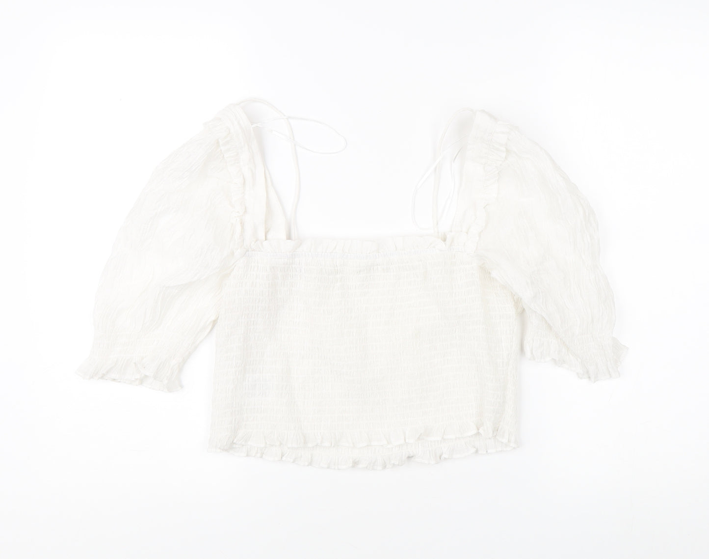 H&M Women's White Blouse, Size L, Square Neck