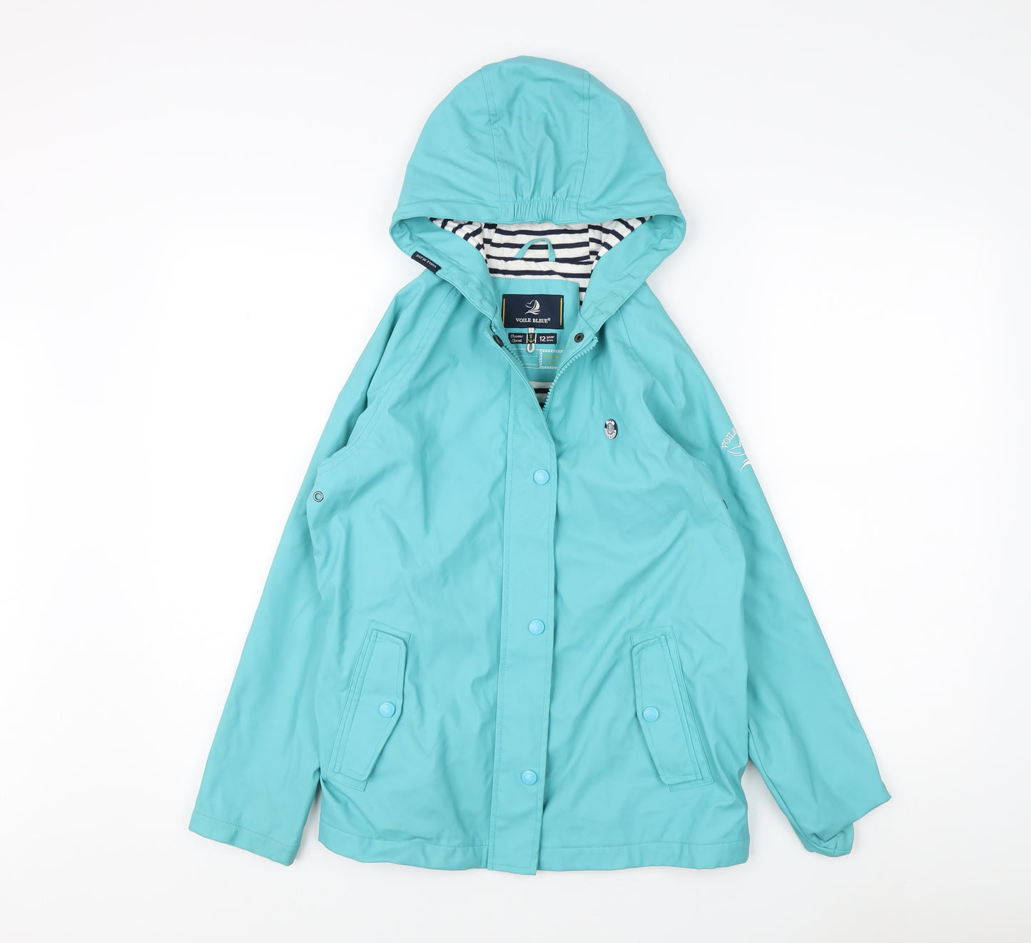 Voile Bleue Teens Blue Hooded Rain Jacket Size 12