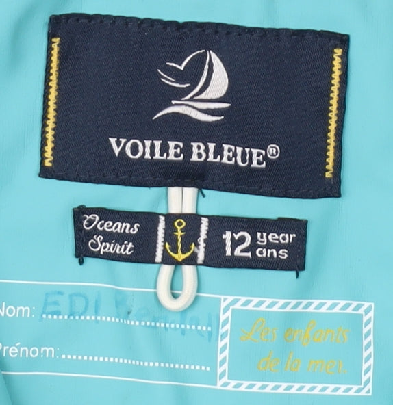Voile Bleue Teens Blue Hooded Rain Jacket Size 12