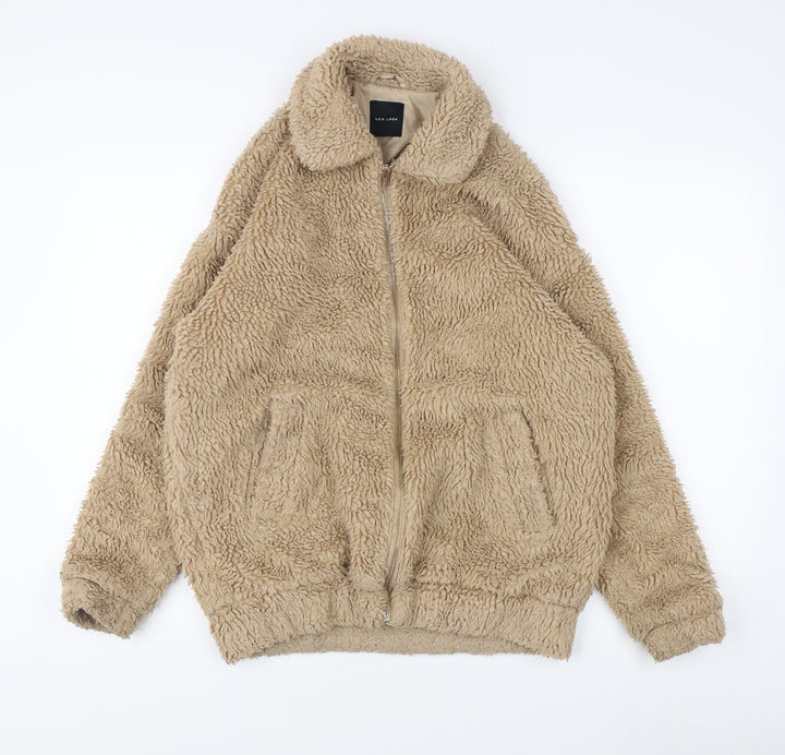 New Look Women's Beige Fleece Jacket UK 6 Casual Full Zip