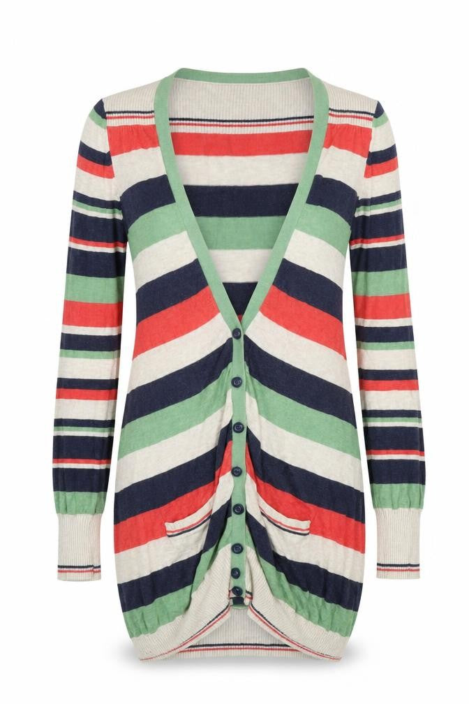 Front view of Miss Selfridge Women's Striped Cardigan, Multicoloured, size 12