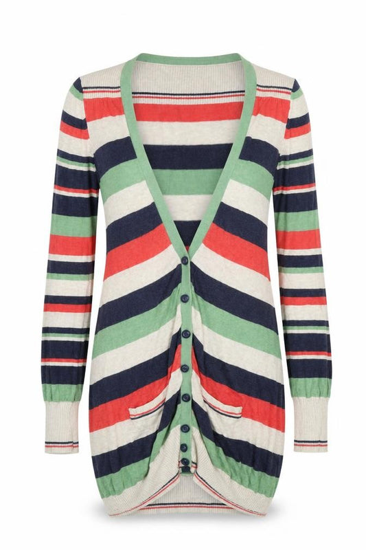 Front view of Miss Selfridge Women's Striped Cardigan, Multicoloured, size 12