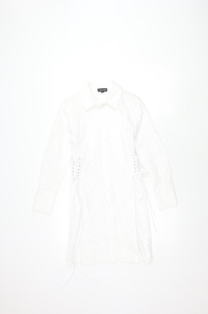 Topshop Women White Cotton Dress - Size 6