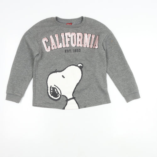 Peanuts Girls' Grey Snoopy Sweatshirt, 9 Years, Pullover Style