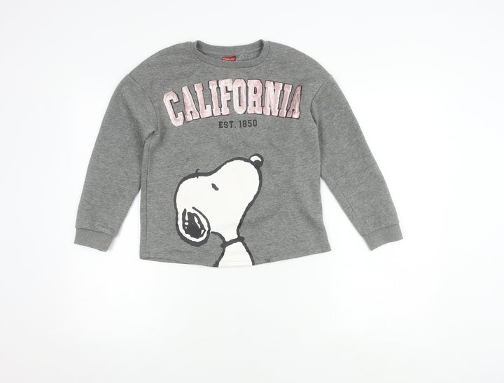 Peanuts Girls' Grey Snoopy Sweatshirt, 9 Years, Pullover Style