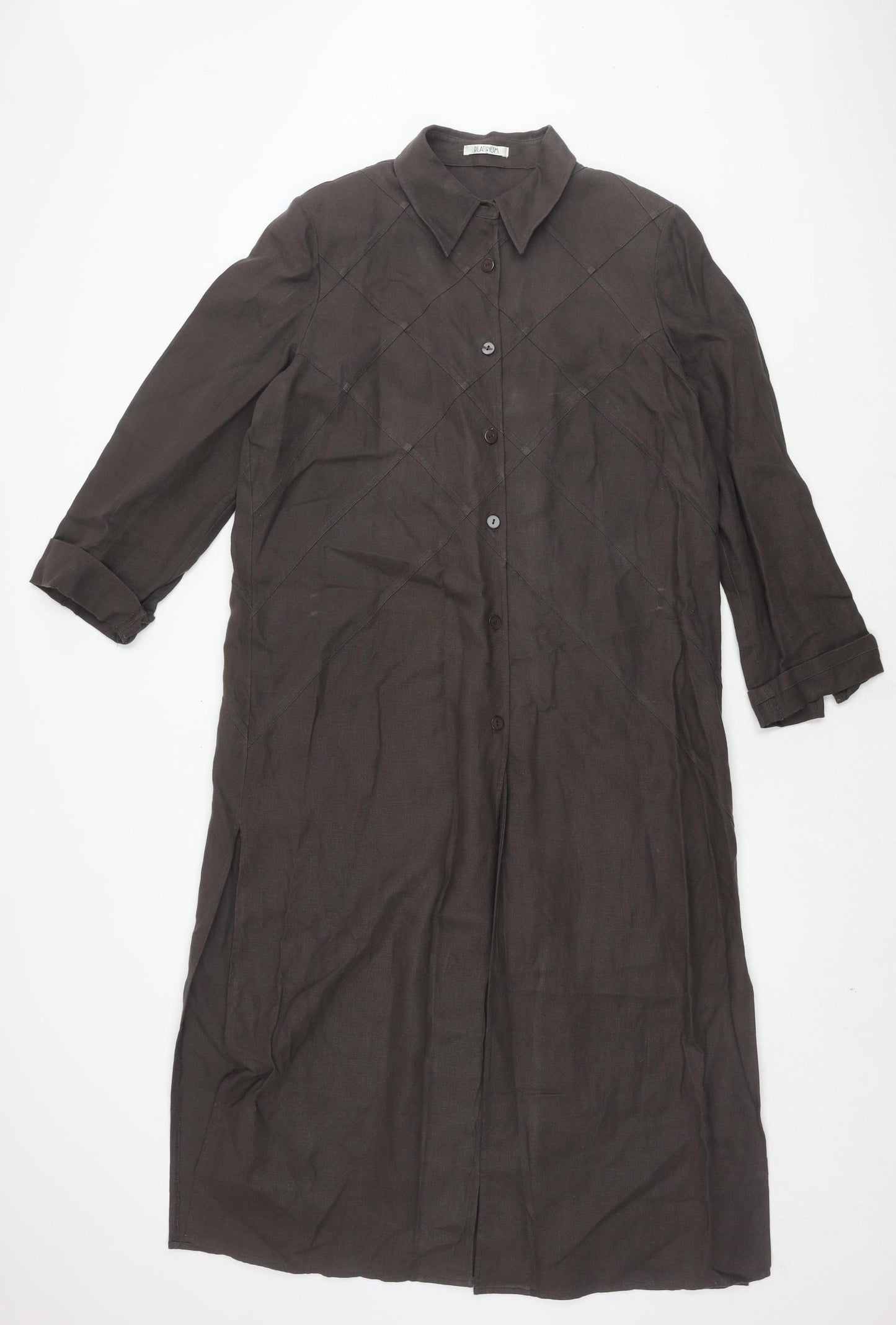 Platinum Women's Brown Linen Shirt Dress Size 16