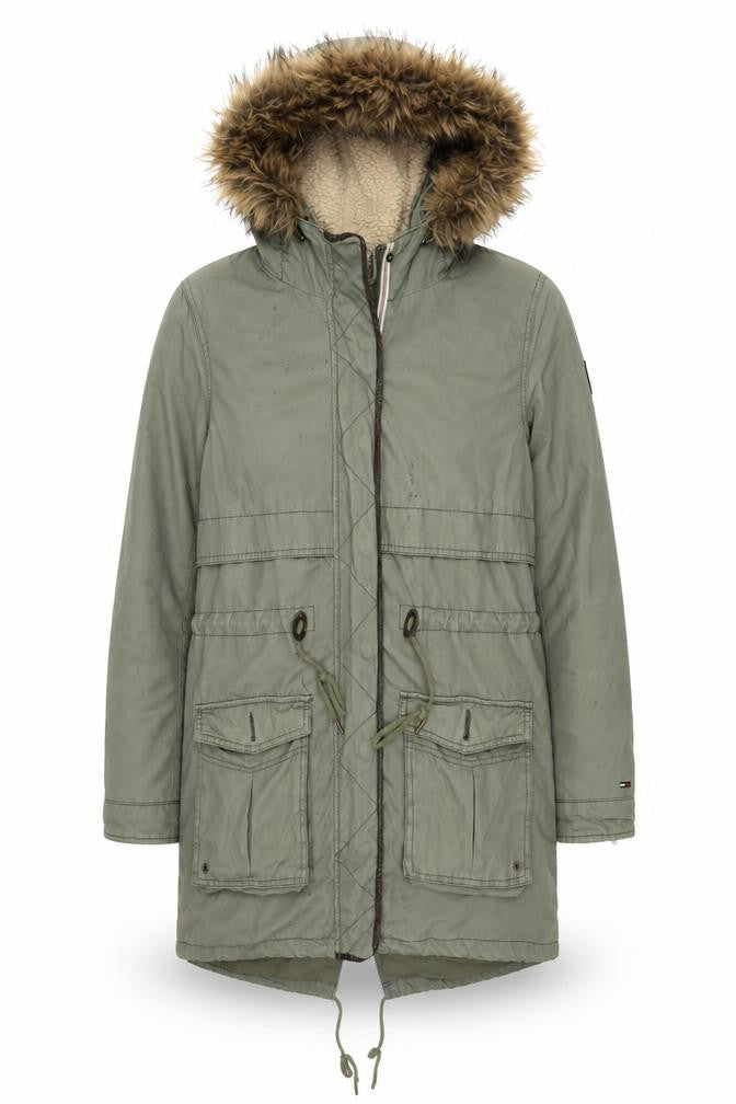 Front view of Tommy Hilfiger Women's Green Parka Jacket S