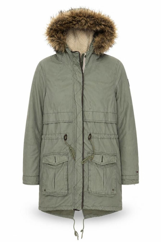 Front view of Tommy Hilfiger Women's Green Parka Jacket S
