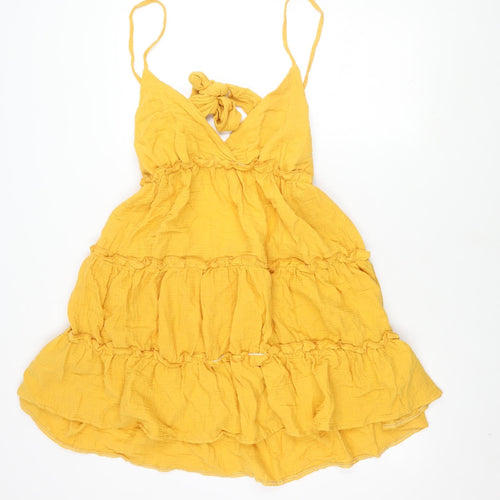 Boohoo Women's Yellow Cotton Ruffle Dress, Size 18