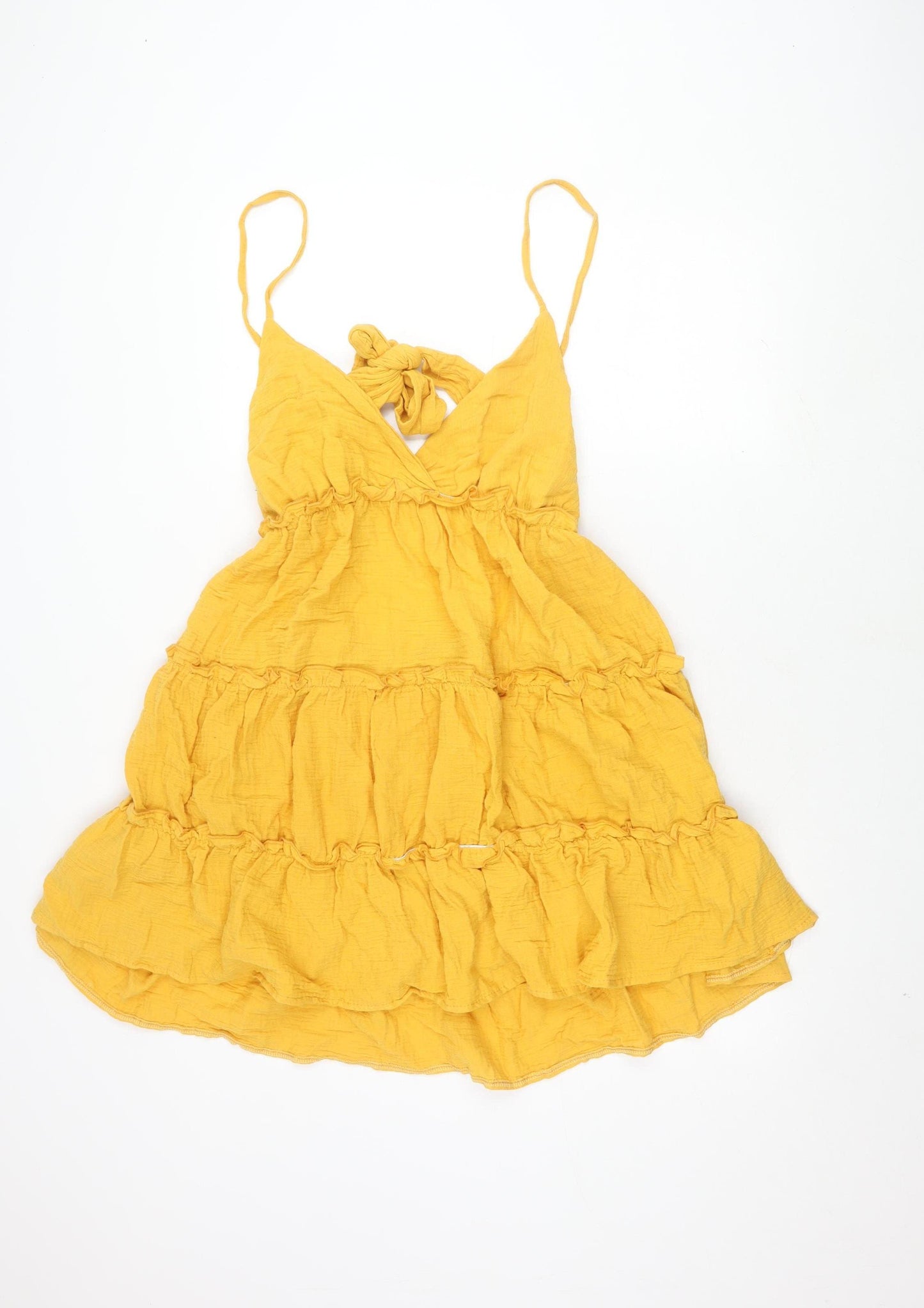 Boohoo Women's Yellow Cotton Ruffle Dress, Size 18