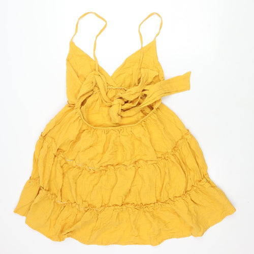 Boohoo Women's Yellow Cotton Ruffle Dress, Size 18