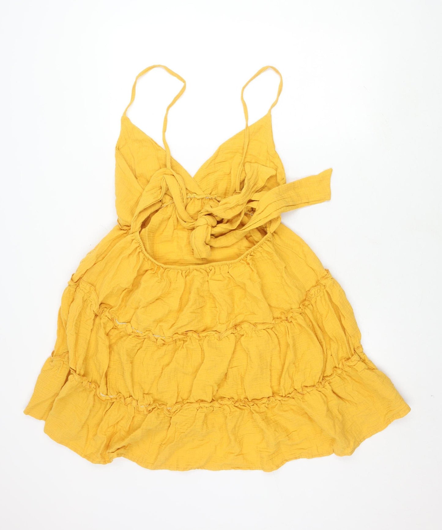 Boohoo Women's Yellow Cotton Ruffle Dress, Size 18