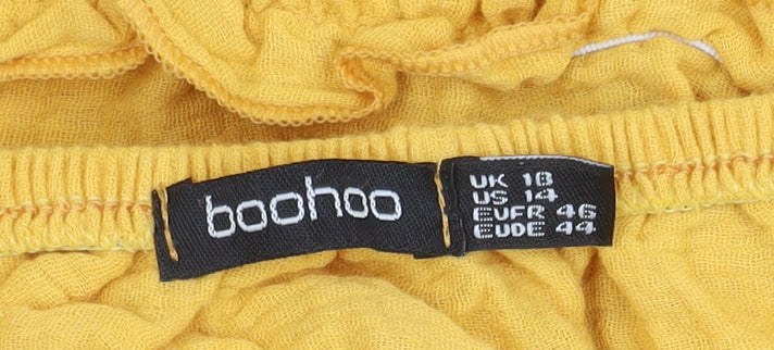 Boohoo Women's Yellow Cotton Ruffle Dress, Size 18
