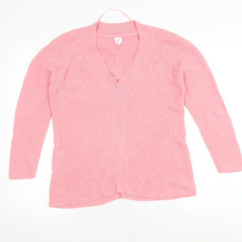 John Lewis Pink Cotton V-Neck Cardigan, Size 8, Women's