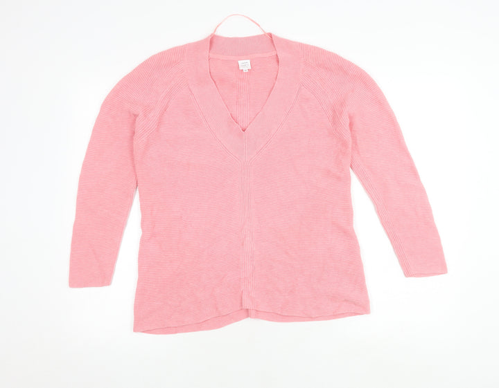 John Lewis Pink Cotton V-Neck Cardigan, Size 8, Women's