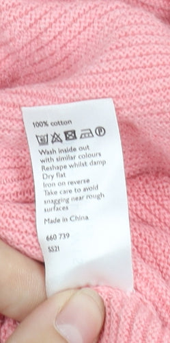 John Lewis Pink Cotton V-Neck Cardigan, Size 8, Women's