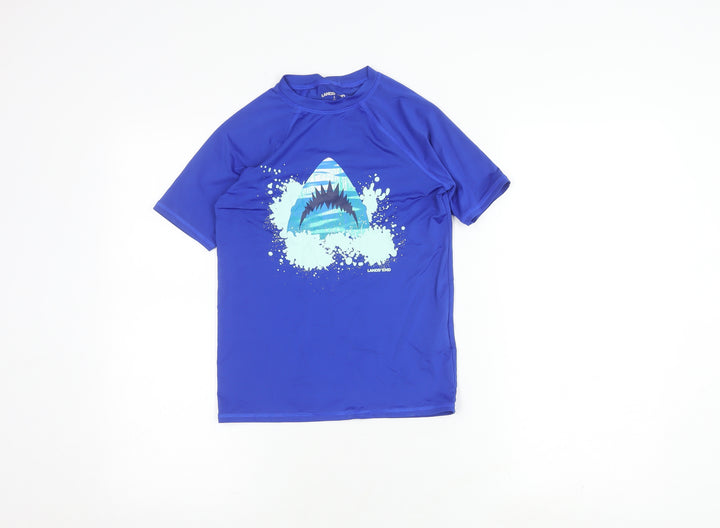 Lands' End Boys Blue Rash Guard Shark Graphic S