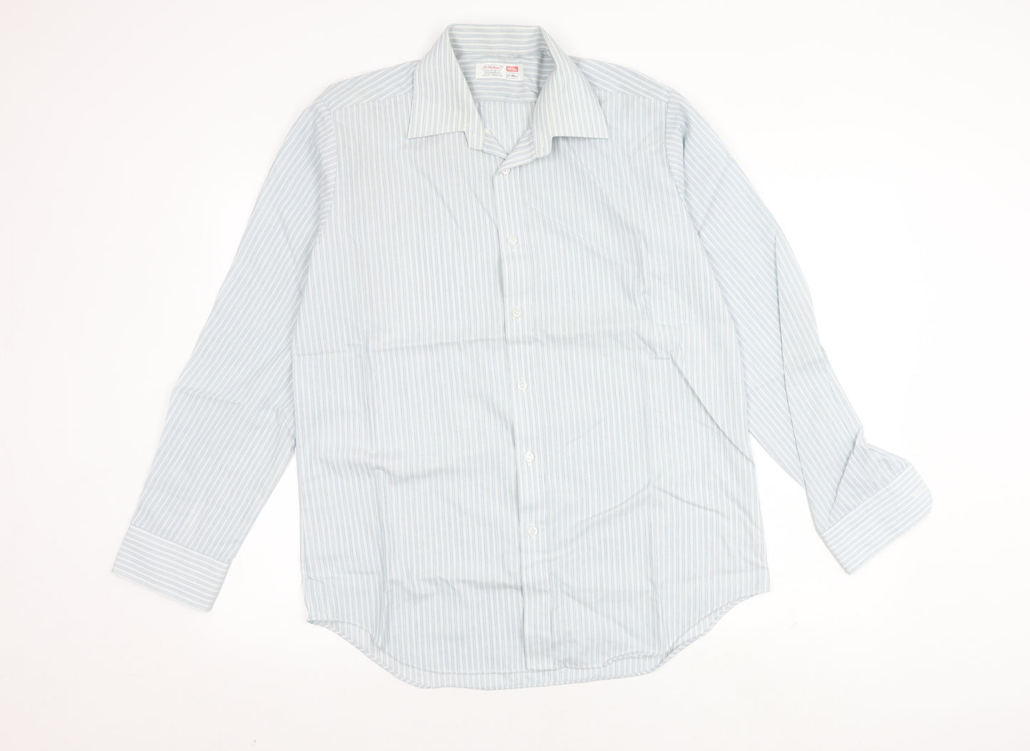 St Michael Men's Blue Striped Long Sleeve Shirt, Size 15.5, Regular Fit