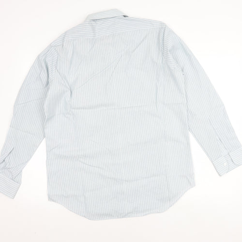 St Michael Men's Blue Striped Long Sleeve Shirt, Size 15.5, Regular Fit