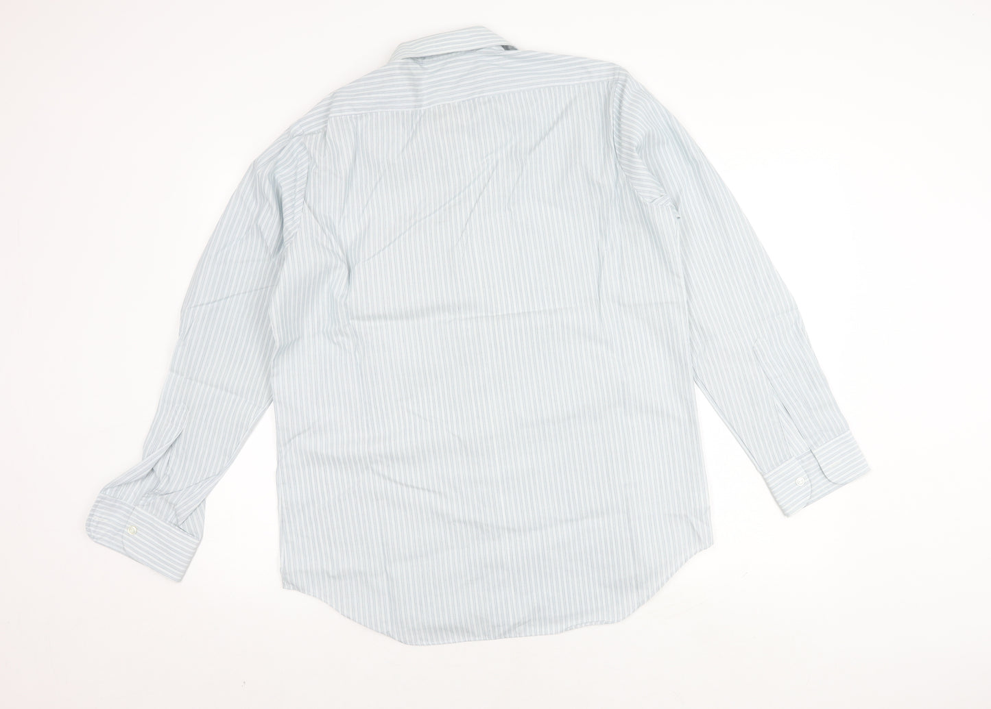 St Michael Men's Blue Striped Long Sleeve Shirt, Size 15.5, Regular Fit