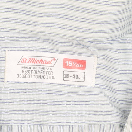 St Michael Men's Blue Striped Long Sleeve Shirt, Size 15.5, Regular Fit
