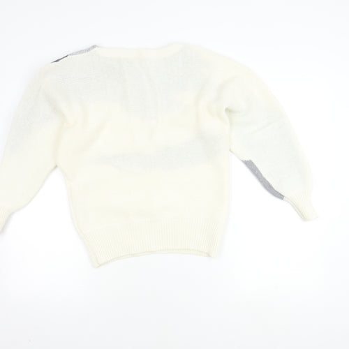Frapp Women's White Geometric Knit Jumper Size 10