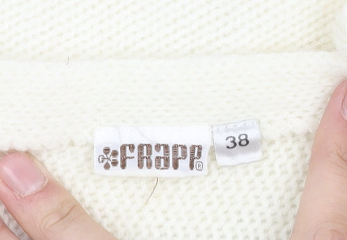 Frapp Women's White Geometric Knit Jumper Size 10