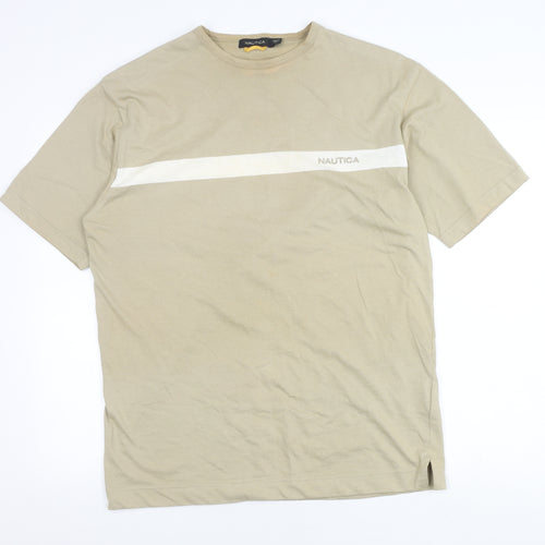 Nautica Men's Beige T-Shirt, Size L, Cotton, Crew Neck