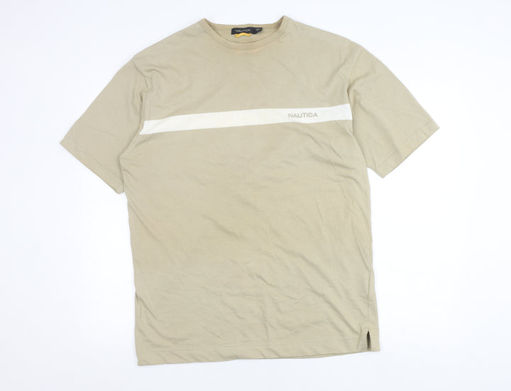 Nautica Men's Beige T-Shirt, Size L, Cotton, Crew Neck